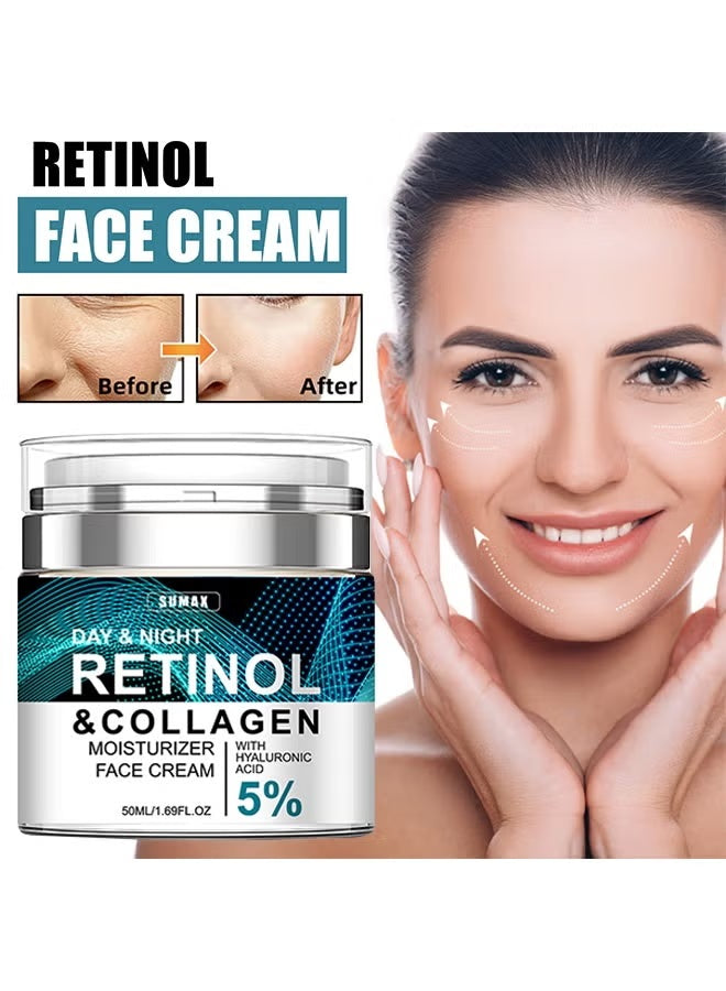 SUMAX Retinol & Collagen Moisturizer Face Cream, Pressed Retinol Cream, Lightens Fine Lines, Anti-wrinkle and Firms 50ml