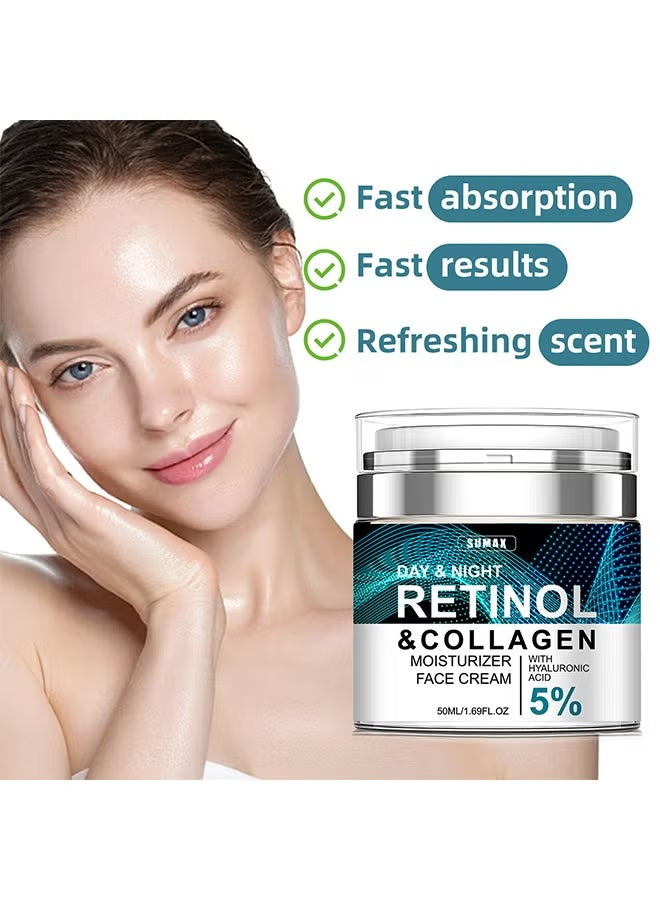 SUMAX Retinol & Collagen Moisturizer Face Cream, Pressed Retinol Cream, Lightens Fine Lines, Anti-wrinkle and Firms 50ml