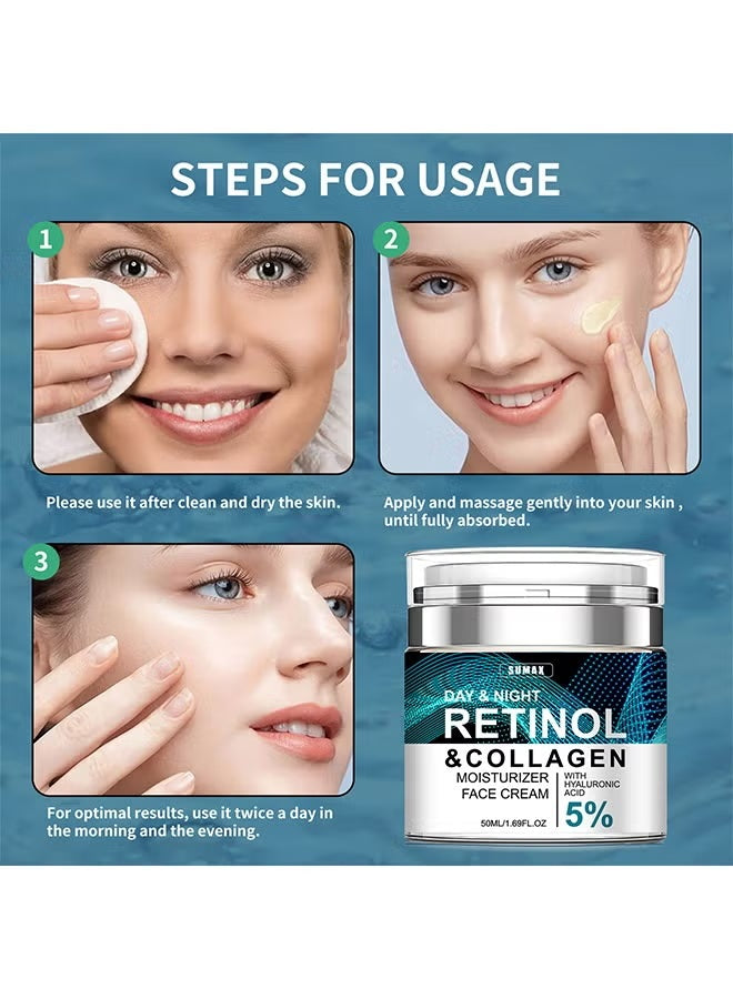 SUMAX Retinol & Collagen Moisturizer Face Cream, Pressed Retinol Cream, Lightens Fine Lines, Anti-wrinkle and Firms 50ml